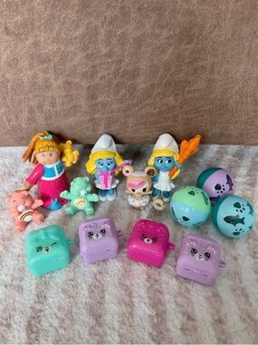 Assorted Toy Figures - Smurfette, Care Bears, Cabbage Patch, Shopkins
